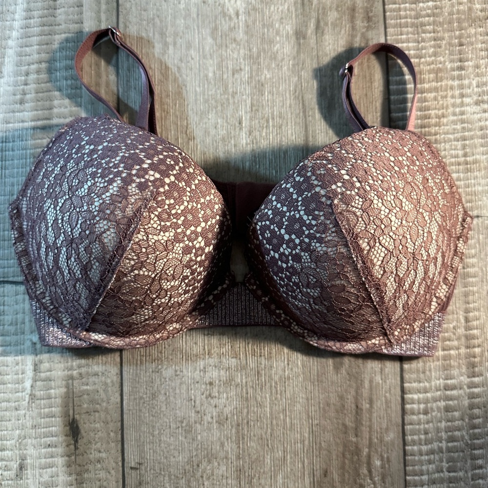 Victoria Secret 34C Push-up Bra Mauve Shimmer Band Strap NWOT